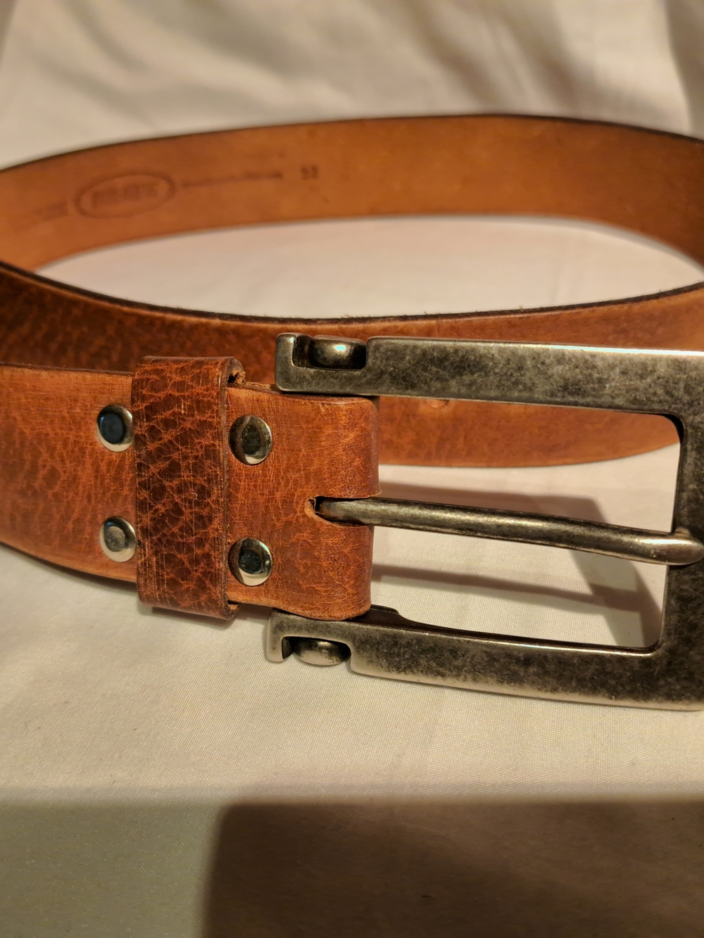 Men's Tan Brown Leather Belt with Antique Silver Buckle